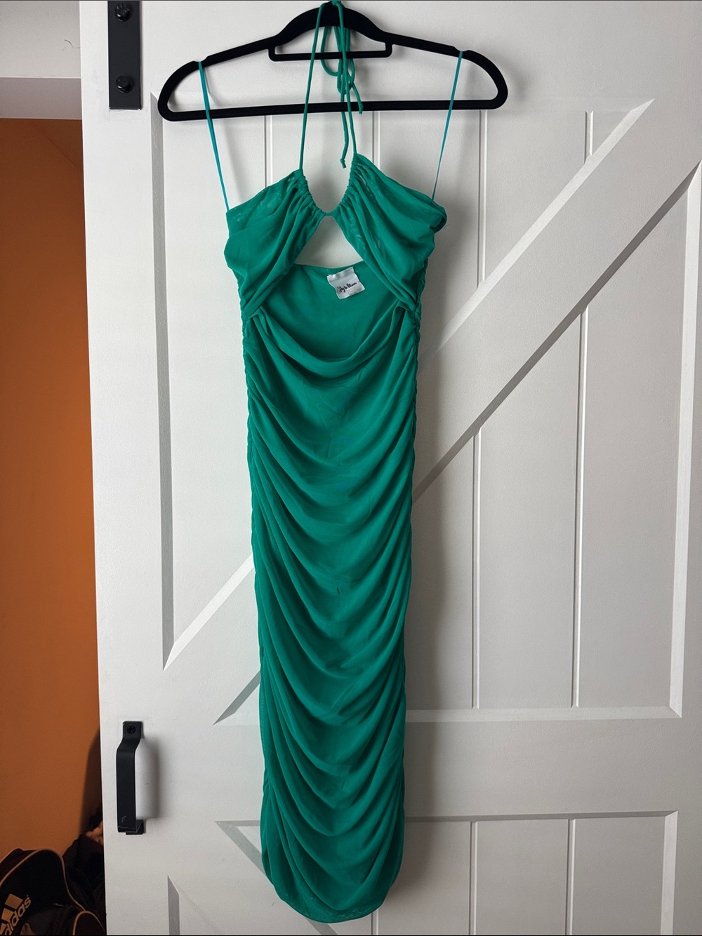 Green/Teal Ruched Halter Midi Dress